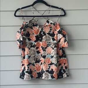 ☀️BOGO Item Blue Rain Orange and Blue Lightweight Floral Strappy Keyhole Top☀️